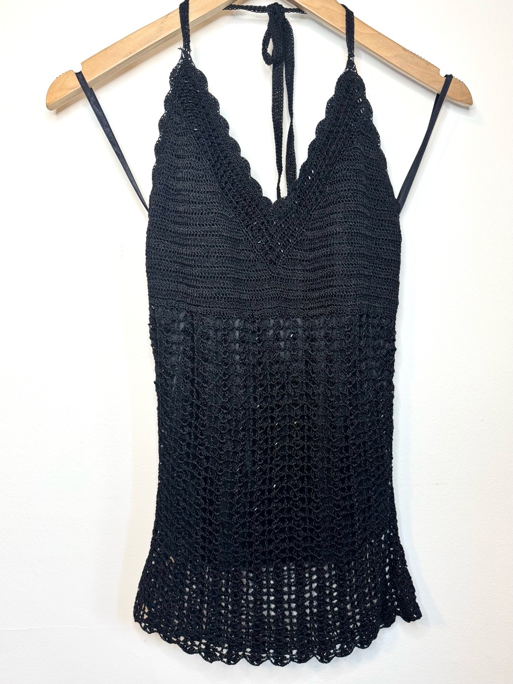 Le Chateau Black crochet halter top with beads